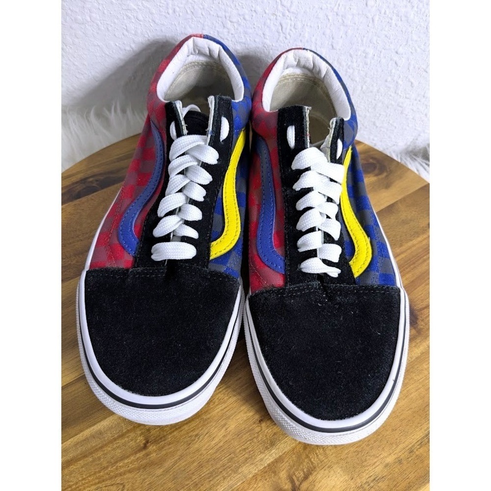 Vans Old Skool Multi Color‎ Checkerboard Black Suede Sneakers Mens 7.5 Womens 9